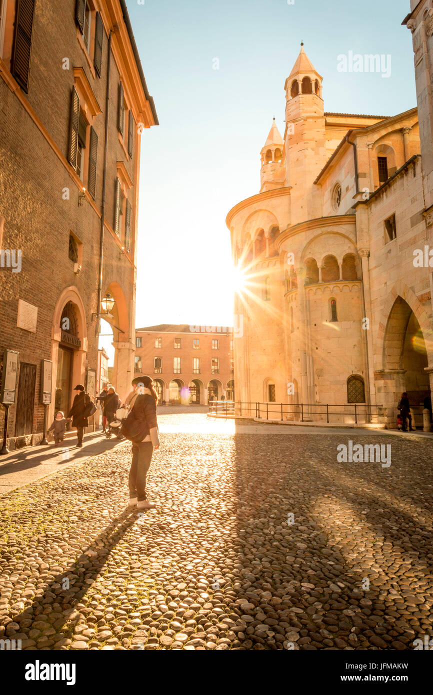 Modena, Emilia Romagna, Italia, Piazza Grande e il Duomo al tramonto, Foto Stock