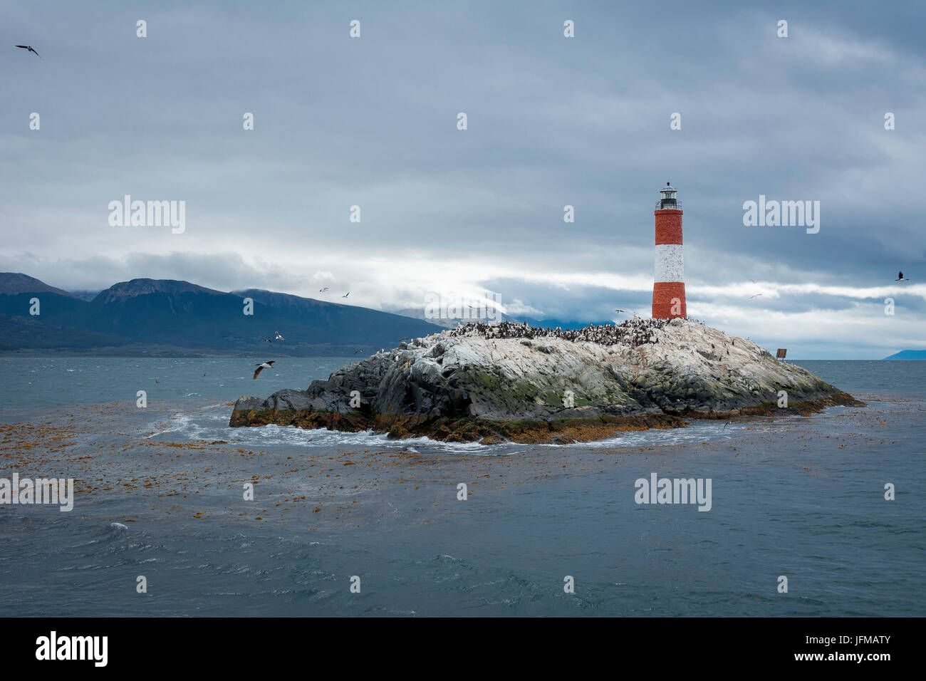 Argentina, Patagonia e Tierra del Fuego National Park, Ushuaia, Canale del Beagle, Les Eclaireurs Lighthouse Foto Stock