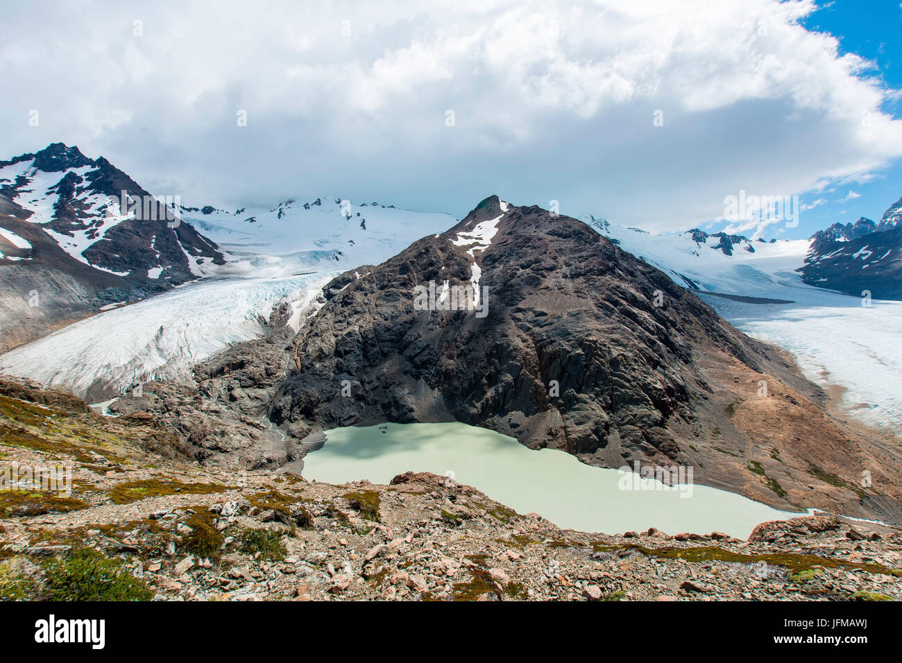 Sud America, Ee montagne, Argentina, Patagonia, El Chalten, ghiacciaio Rio Tunel inferiore e Laguna Tunel Foto Stock