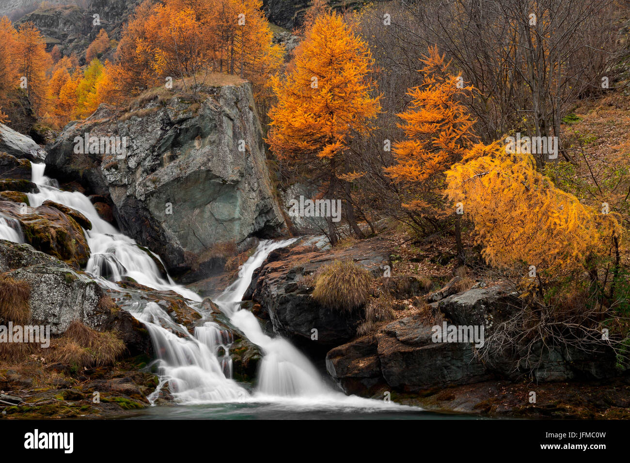 La Val Pellice, Piemonte, Torino, Italia, Autunno nelle valli piemontesi Foto Stock