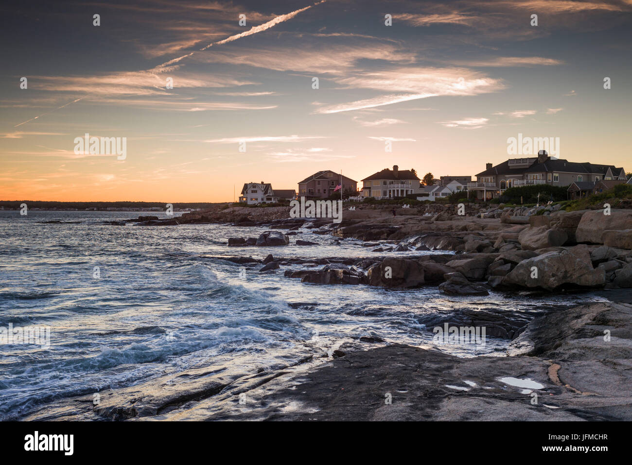 Stati Uniti d'America, Maine,, York Beach Cliffs, crepuscolo Foto Stock