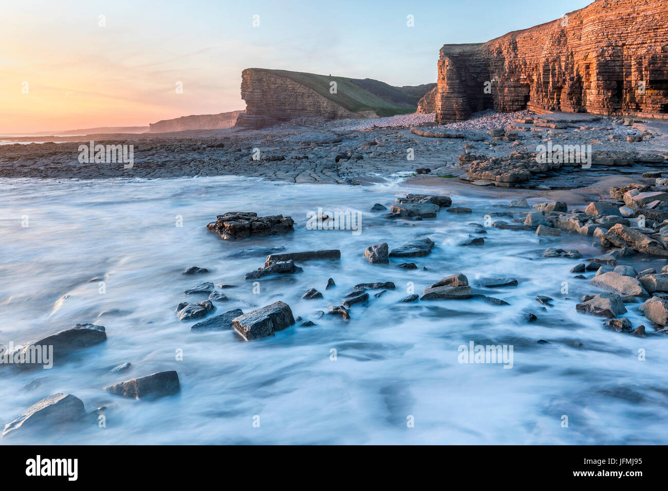 Punto di Nash, Monknash Costa del Vale of Glamorgan, Wales, Regno Unito, Europa. Foto Stock