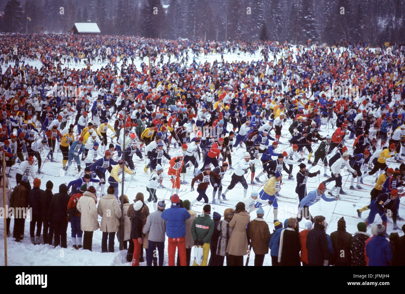 VASALOPPET inizia a Sälen svedese del 1992 Concorso gigante per gli sciatori Foto Stock
