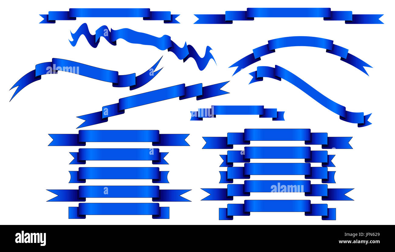 Set di nastri di colore blu su sfondo bianco. Forme di Banner adesivo, etichetta e raccolta di decorazione. Foto Stock