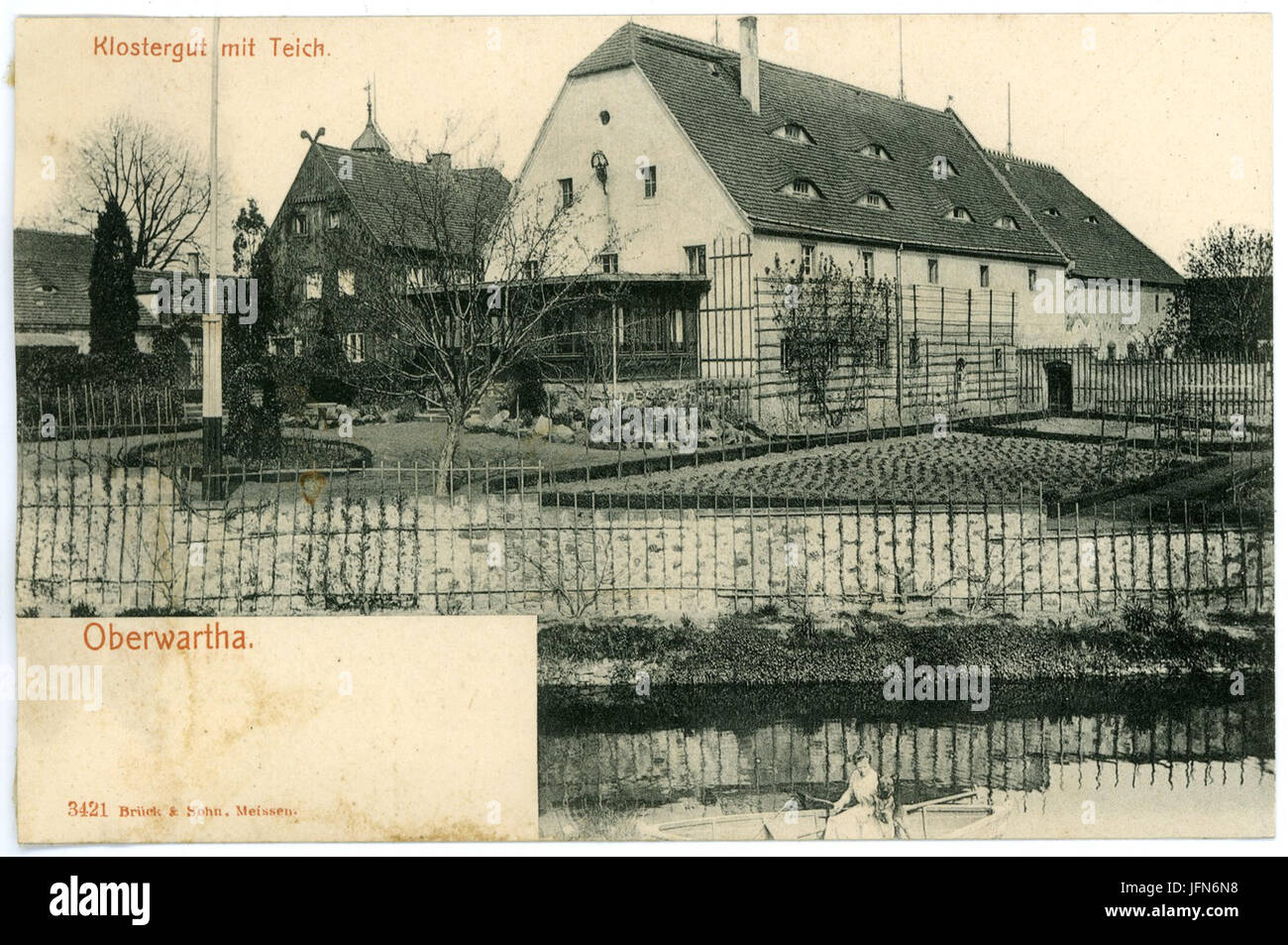 03421-Oberwartha-1903-Klostergut mit Teich-Brück & Sohn Kunstverlag Foto Stock