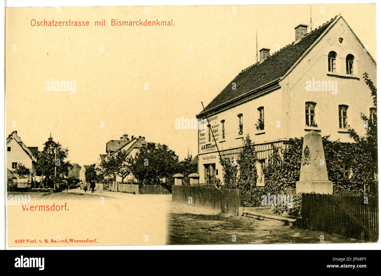 04399-Wermsdorf-1903-Oschatzer Straße mit Bismarkdenkmal-Brück & Sohn Kunstverlag Foto Stock
