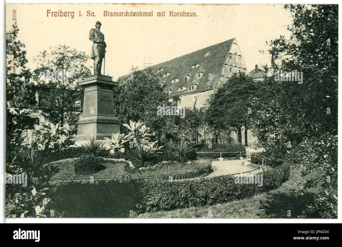 06053-Freiberg-1905-Bismarckdenkmal mit Kornhaus-Brück & Sohn Kunstverlag Foto Stock