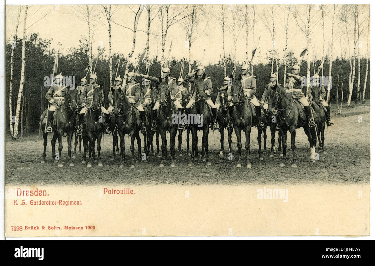 07198-Dresden-1906-Königlich Sächsisches Gardereiter-Regiment - Patrouille-Brück & Sohn Kunstverlag Foto Stock