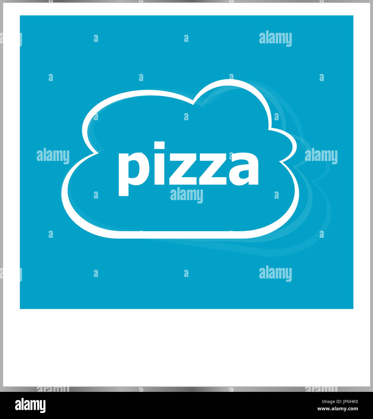Instant photo frame con il cloud e la pizza di word Foto Stock