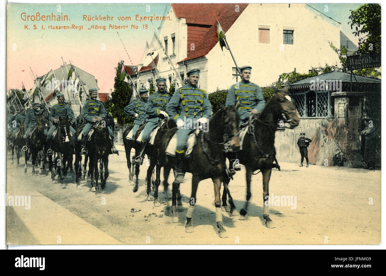 09805-Großenhain-1908-1. Königlich Sächsisches Husaren-Regiment König Albert Nr. 18 Rückkehr vom Exerzieren-Brück & Sohn Kunstverlag Foto Stock