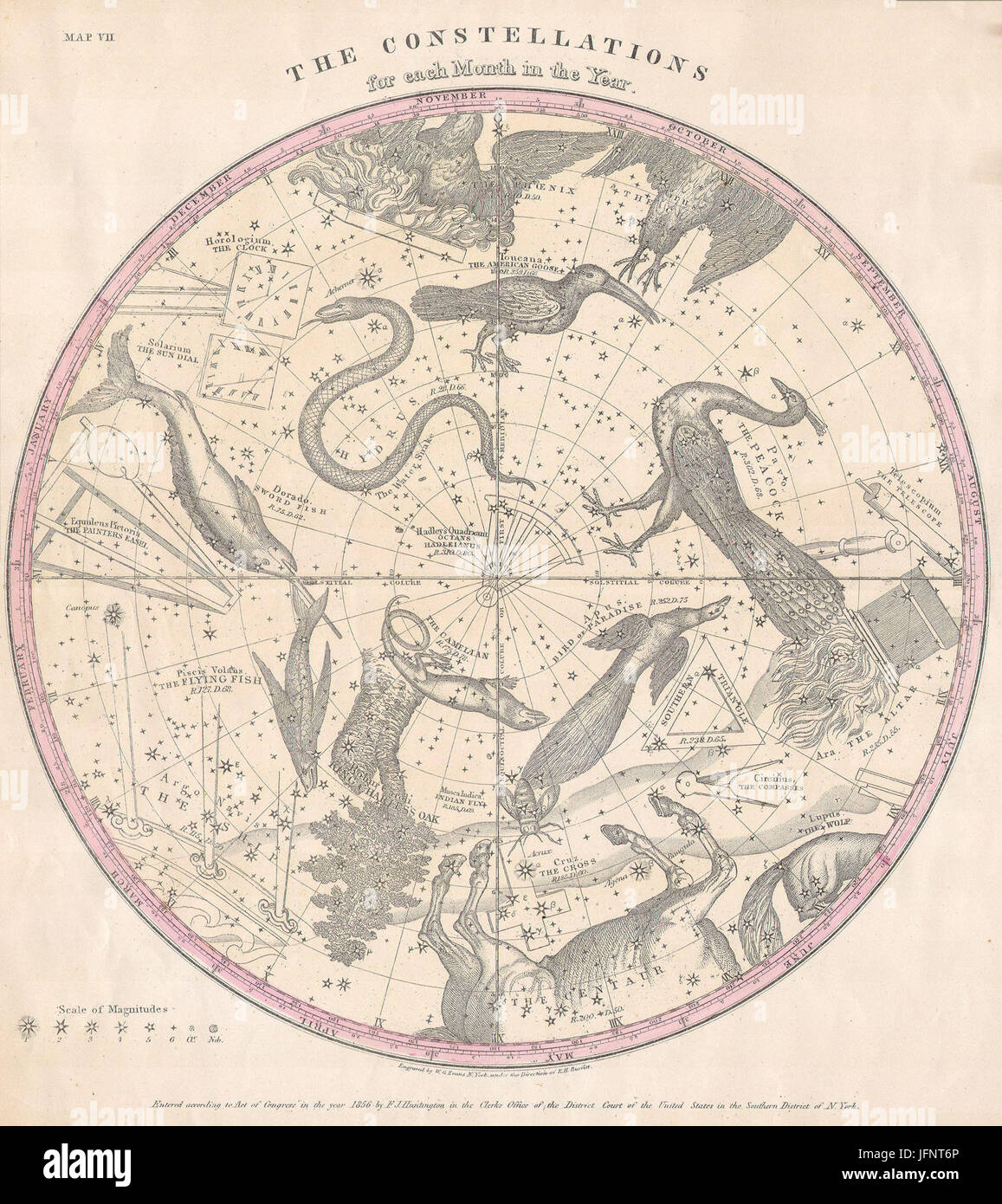 1856 Burritt - Huntington mappa delle stelle 5E costellazioni dell'Emisfero Meridionale - Geographicus - ConstSouth-burritt-1856 Foto Stock