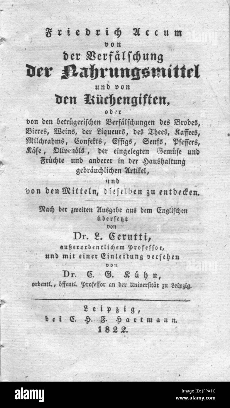 Accum - Von der Verfälschung der Nahrungsmittel (Titelblatt) Foto Stock