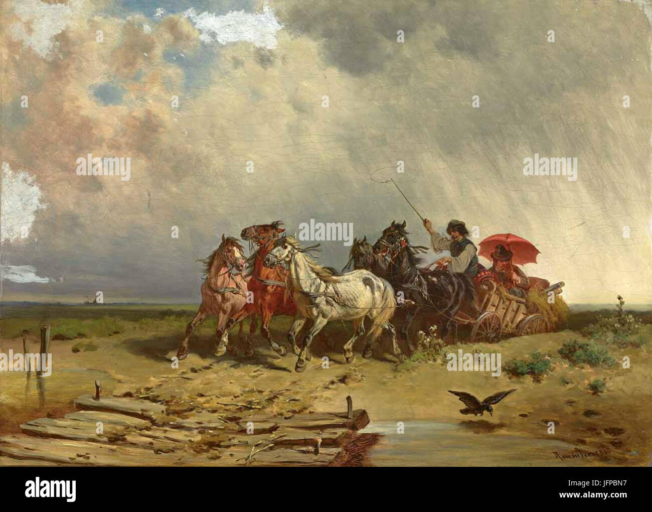 Adolf van der Venne - Fünfspänniges Fuhrwerk 1880 Foto Stock