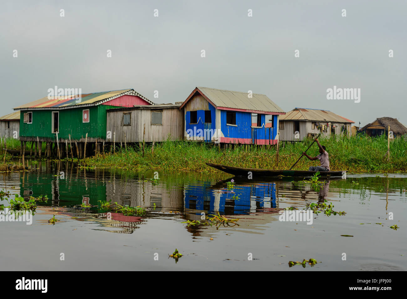 Ganvie villaggio in Benin Foto Stock