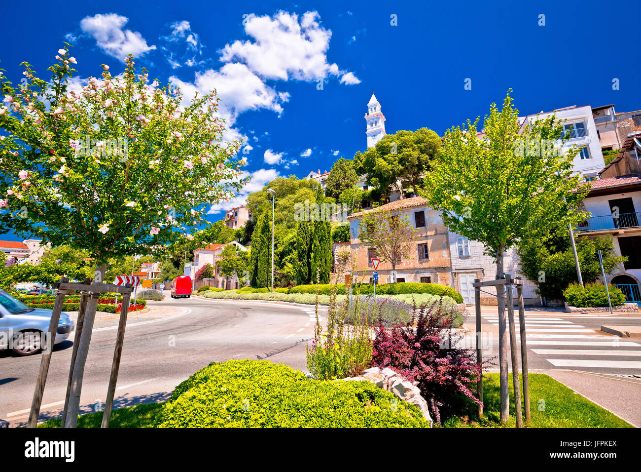 Città di Novi Vinodolski vista sullo skyline, baia di Kvarner in Croazia Foto Stock