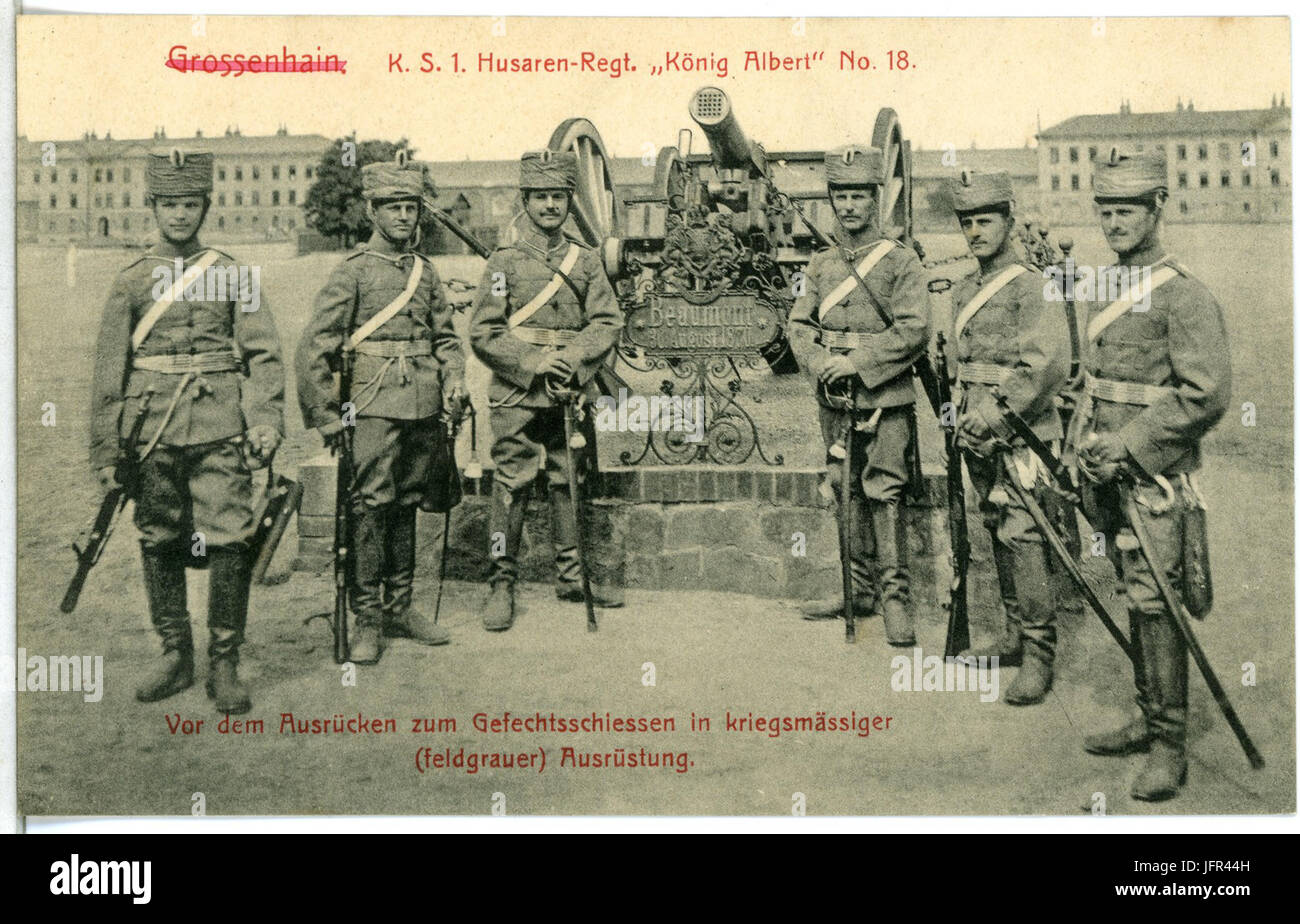 13823-Großenhain-1912-1. Husaren-Regiment - vor dem Ausrücken-Brück & Sohn Kunstverlag Foto Stock