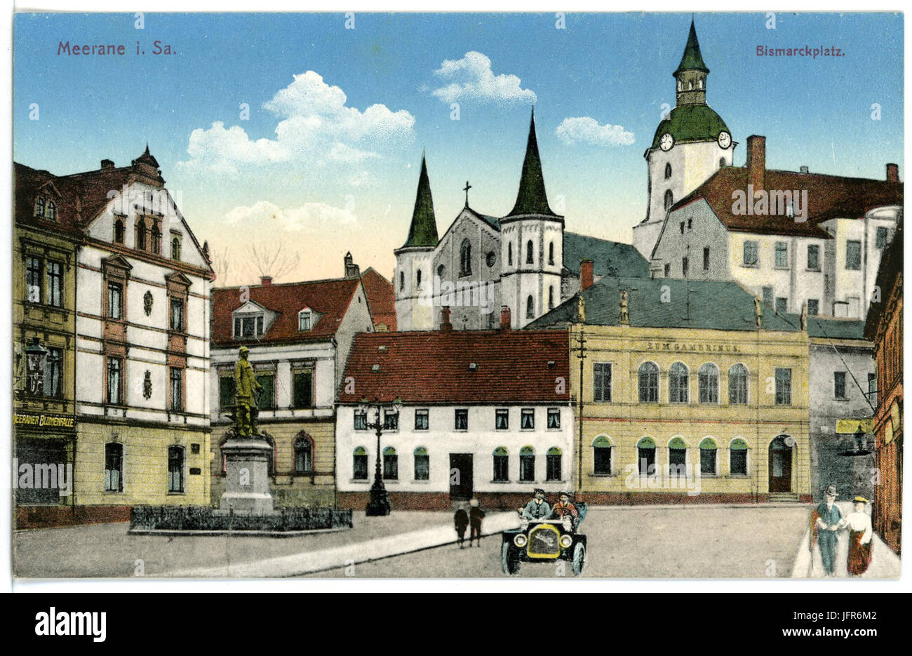 155 -Meerane-1913-Bismarckplatz mit pkw-Brück & Sohn Kunstverlag Foto Stock