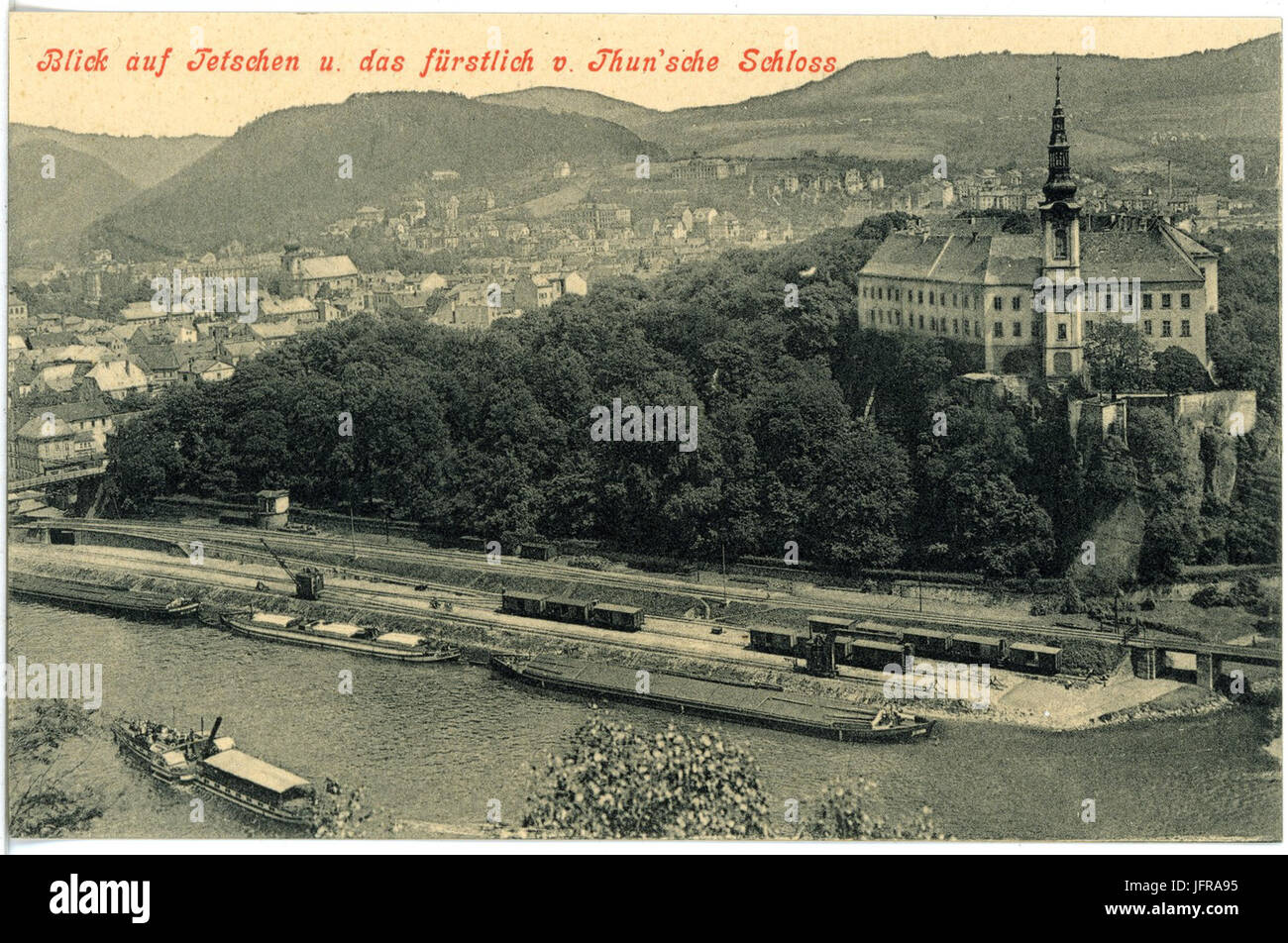 17911-Tetschen-1914-Blick auf Tetschen, Schlo, Elba mit Dampfer-Brück & Sohn Kunstverlag Foto Stock