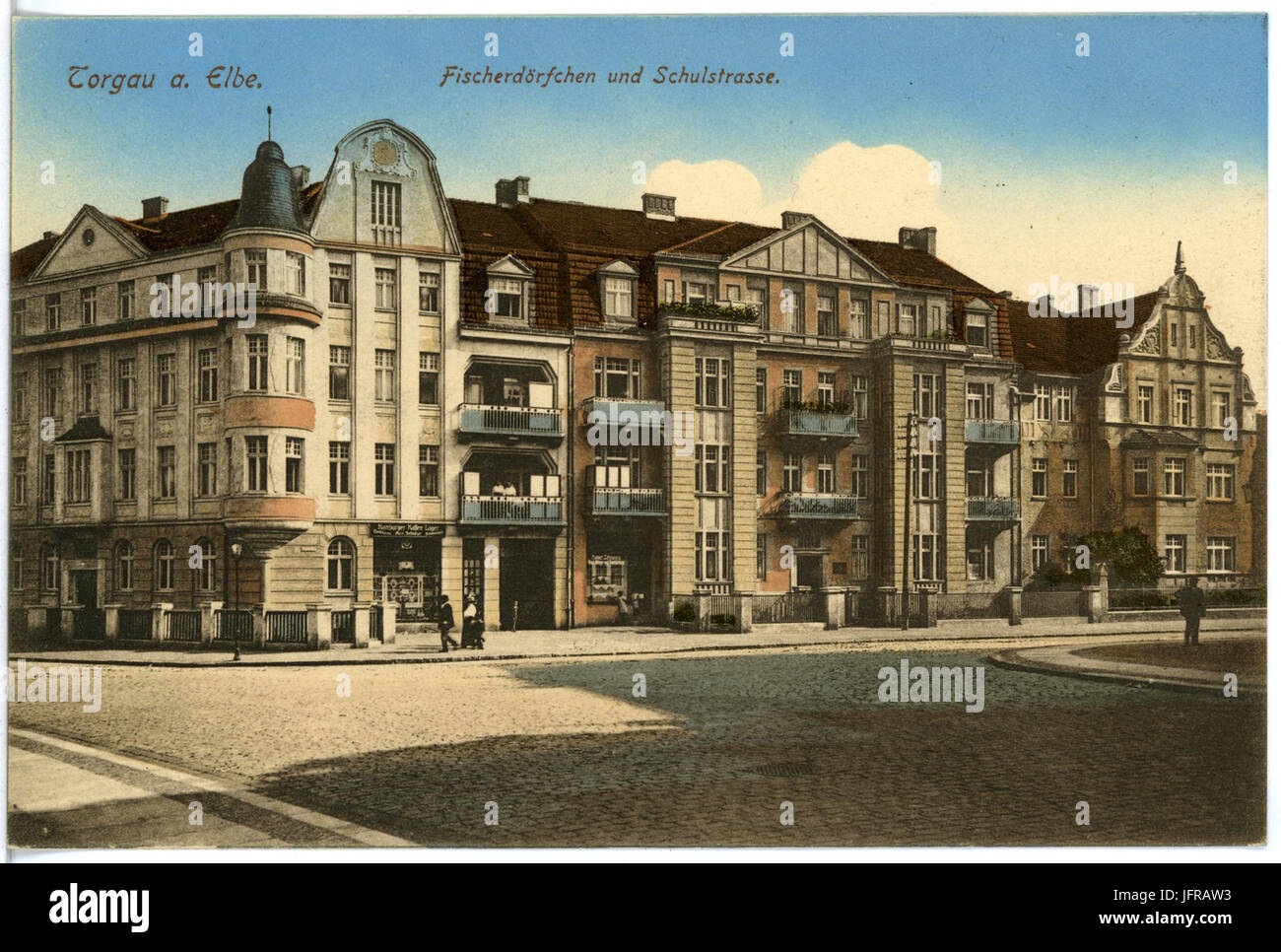 18253-Torgau-1914-Fischerdörfchen und Schulstraße-Brück & Sohn Kunstverlag Foto Stock