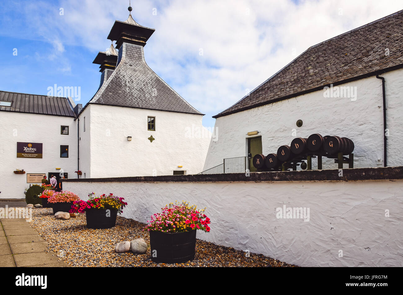 ISLAY, Regno Unito - 25 August 2013: Distilleria Ardbeg ingresso, Islay, Regno Unito Foto Stock