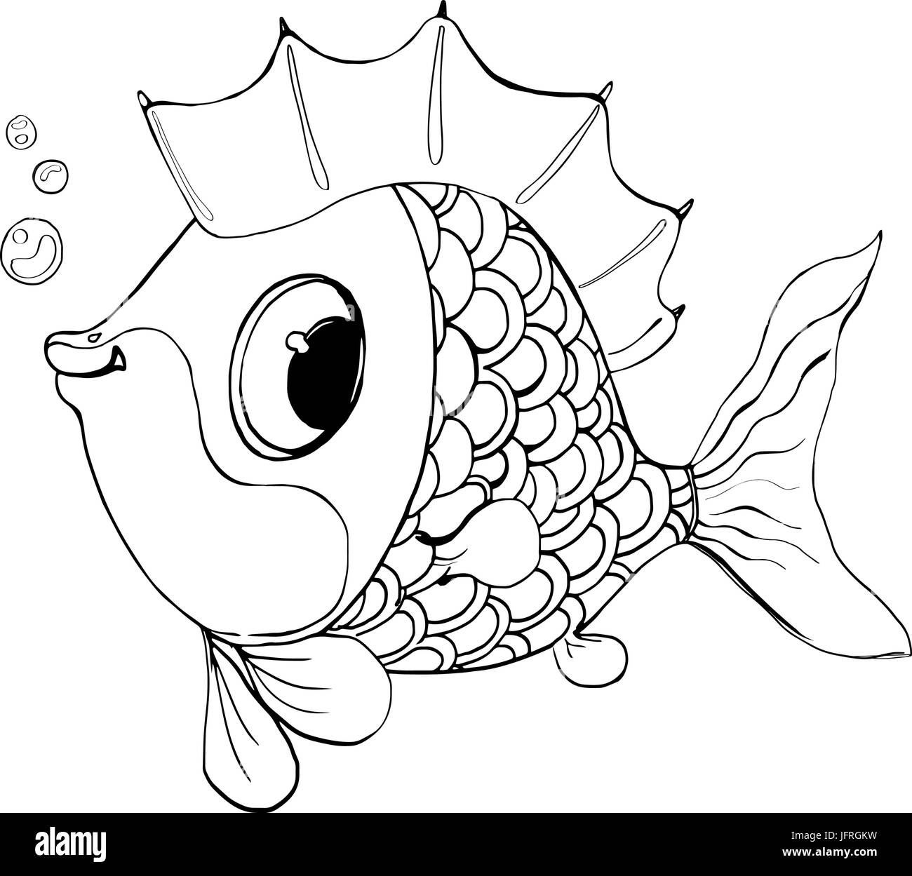 Pesce di vettore da una fiaba.buon pesce per un bambini s la colorazione Illustrazione Vettoriale