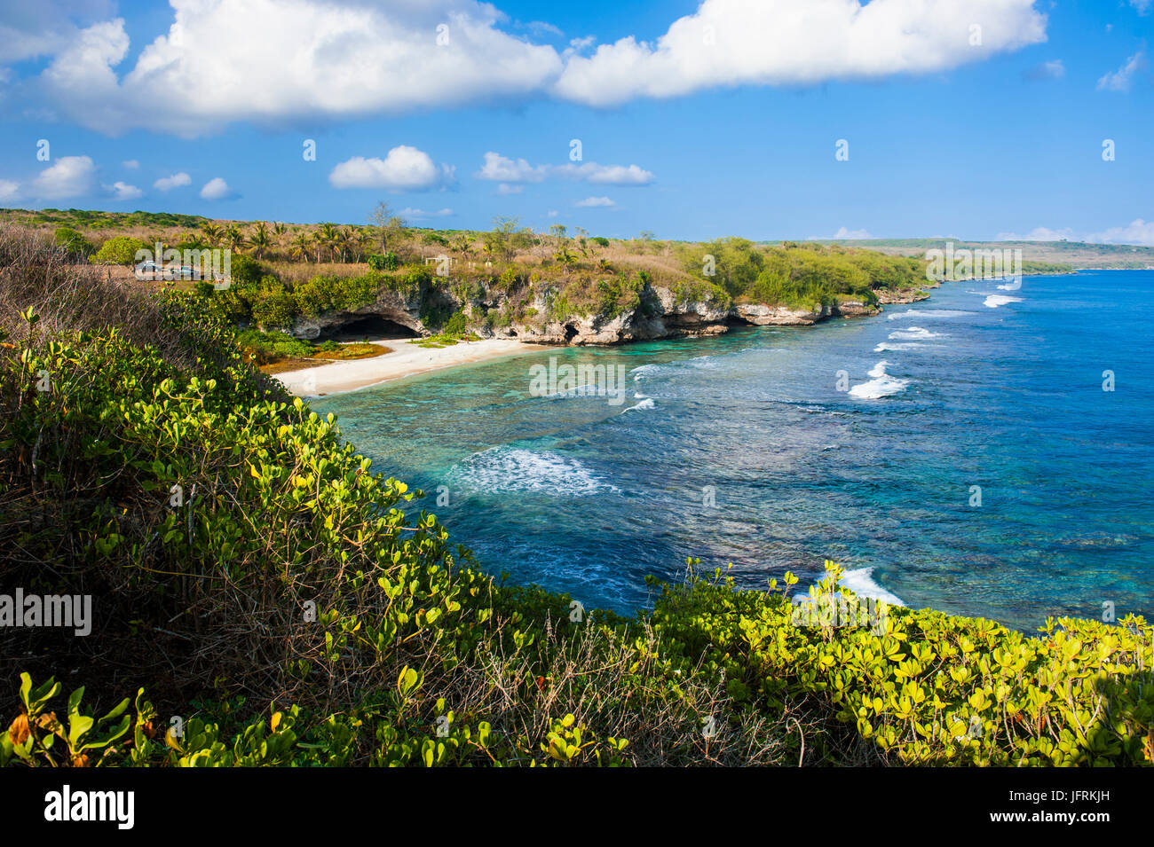 Scaletta spiaggia di Saipan, Marianne settentrionali, Pacifico centrale Foto Stock