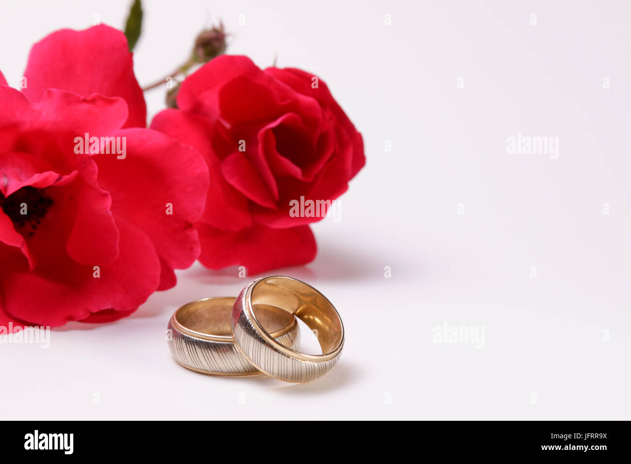 Gli anelli di nozze con rose Foto Stock