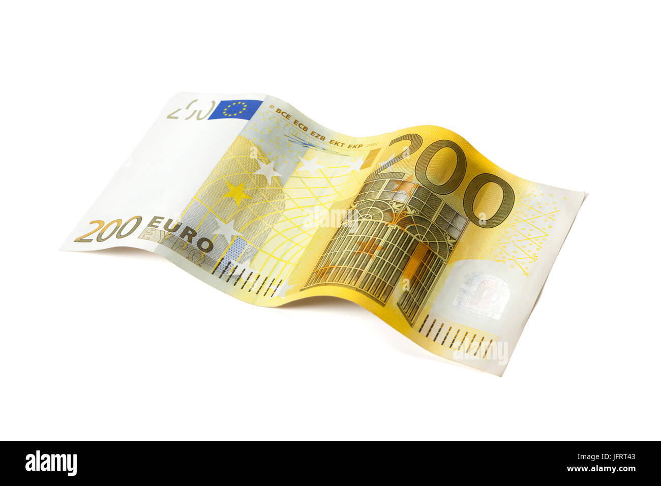 Duecento Euro bill prevista nella forma d'onda isolato con percorso di clipping su sfondo bianco Foto Stock