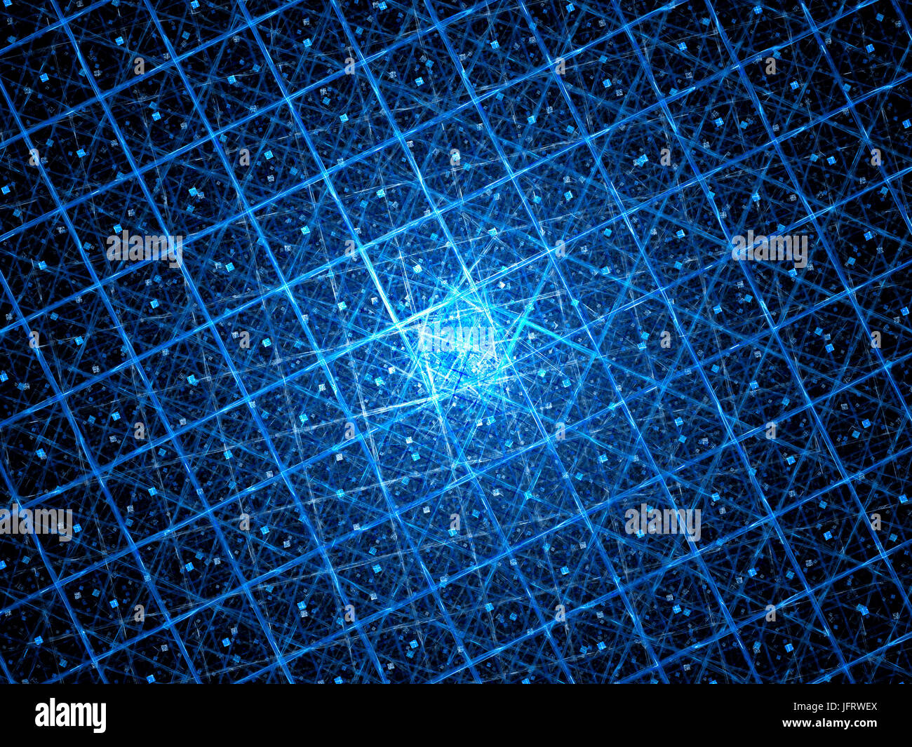 Blu brillante quantum computer con griglia, generato dal computer sfondo astratto, rendering 3D Foto Stock