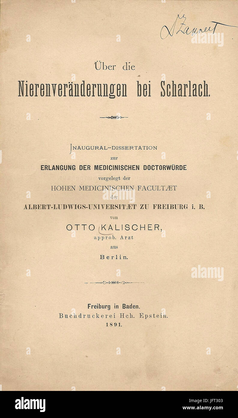 Über die Nierenveränderungen bei Scharlach (1891) Foto Stock