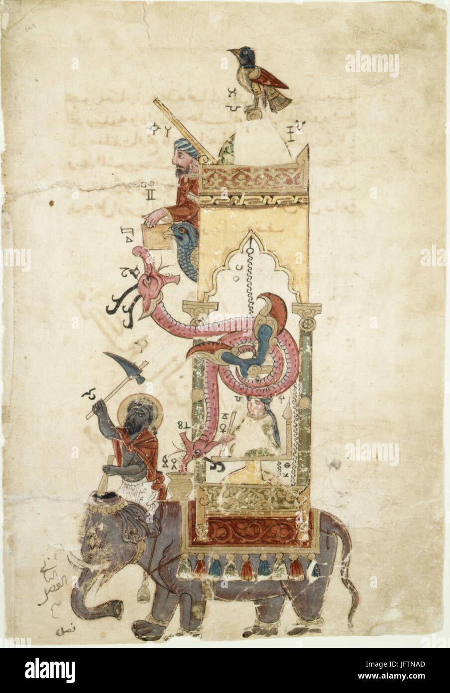 L'elefante Orologio , Folio da un Libro della Conoscenza del geniale di dispositivi meccanici di al-Jazari incontrato 57.51.23 Foto Stock