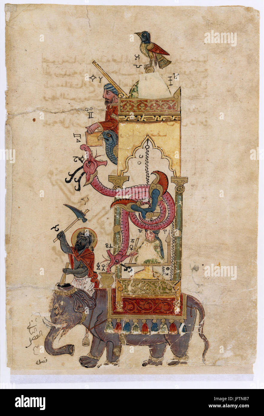 L'elefante Orologio , Folio da un Libro della Conoscenza del geniale di dispositivi meccanici di al-Jazari incontrato DT459 Foto Stock