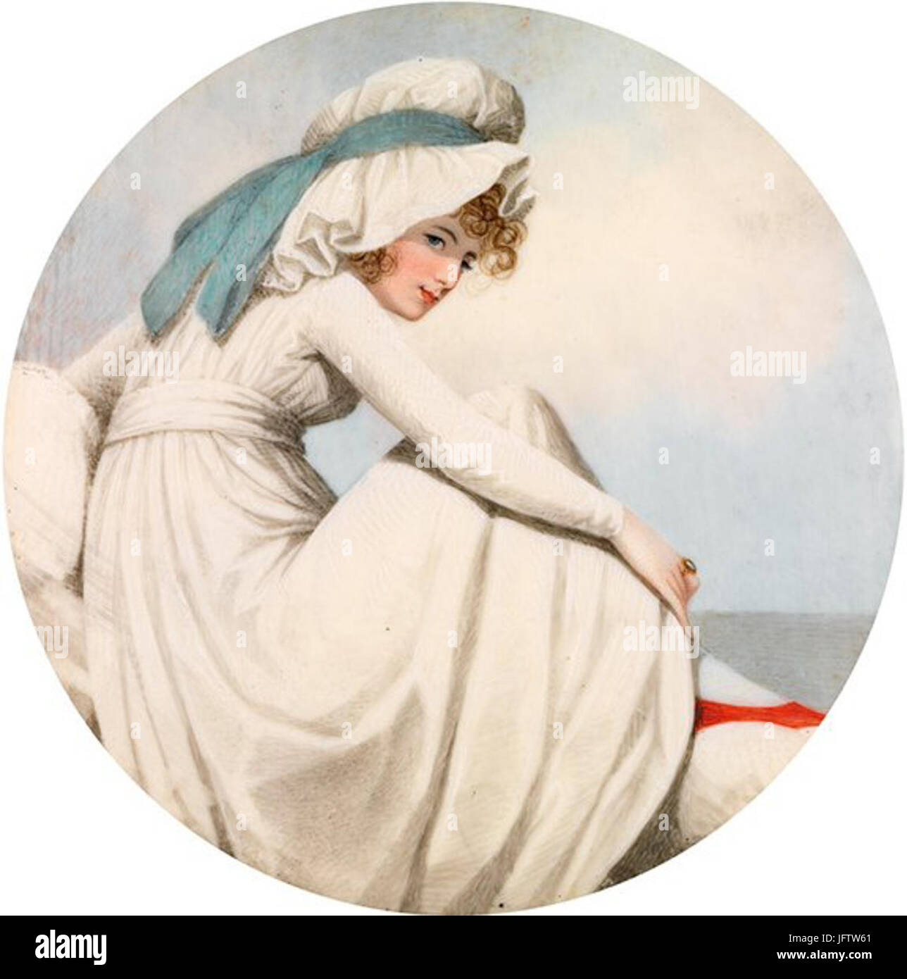 Ritratto di una giovane donna seduta su un mare-parete da Adam buck c. 1800 Foto Stock