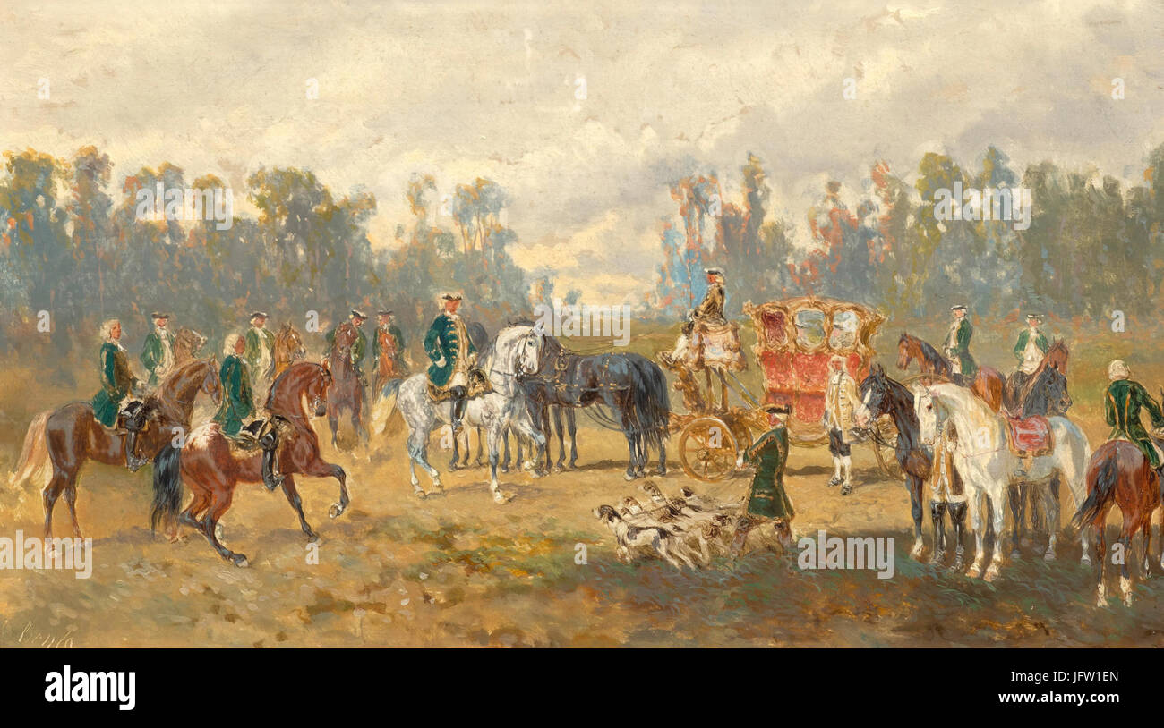 Alexander von Bensa Jagdszene Höfische 1 Versammlung der Jäger Foto Stock
