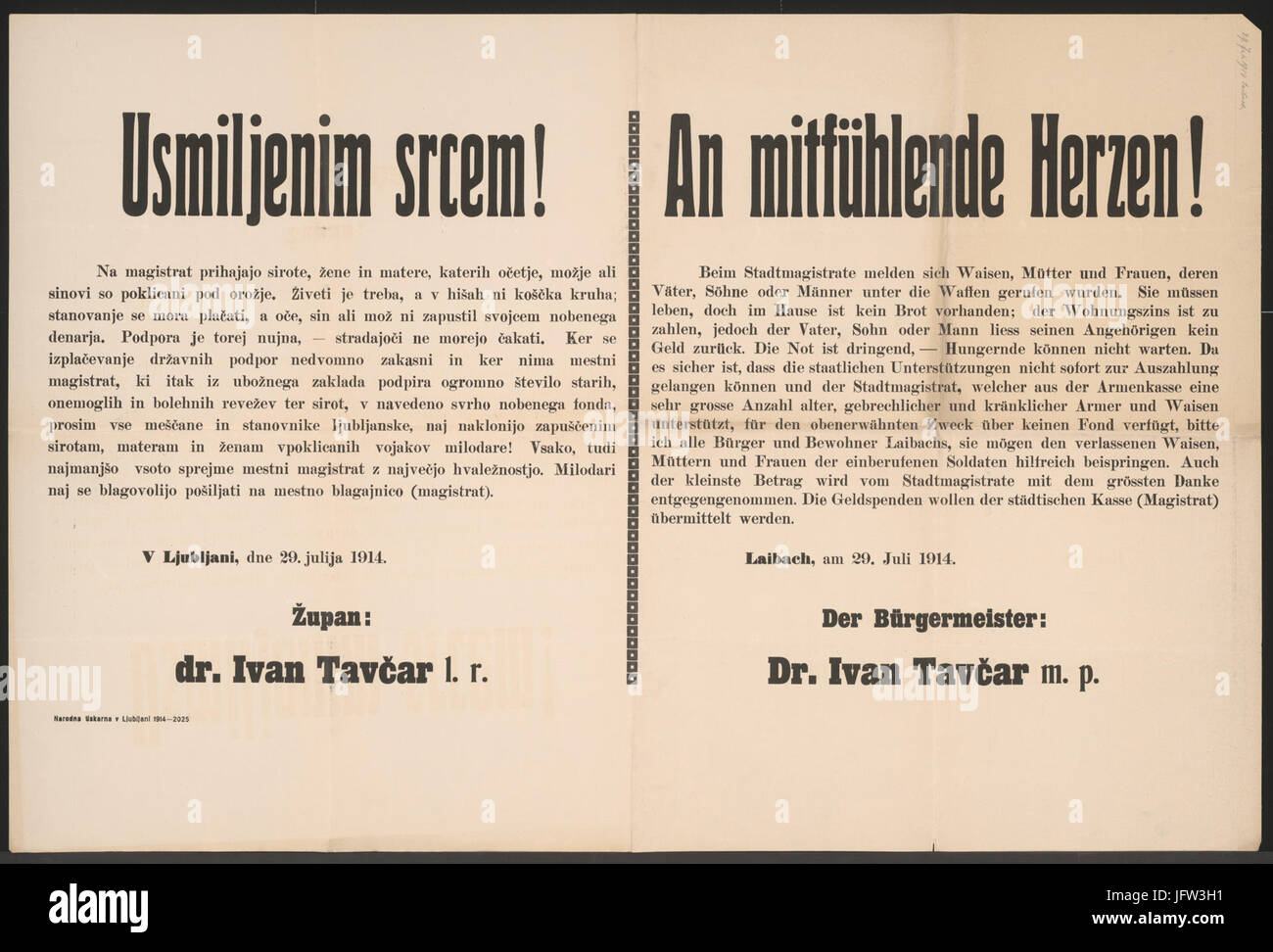 Un mitfühlende Herzen - Laibach - Mehrsprachiges Plakat 1914 Foto Stock