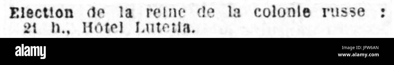 Annonce de l élection de la Reine de la colonie russe de paris - Hôtel Lutetia 31 octobre 1925 Foto Stock