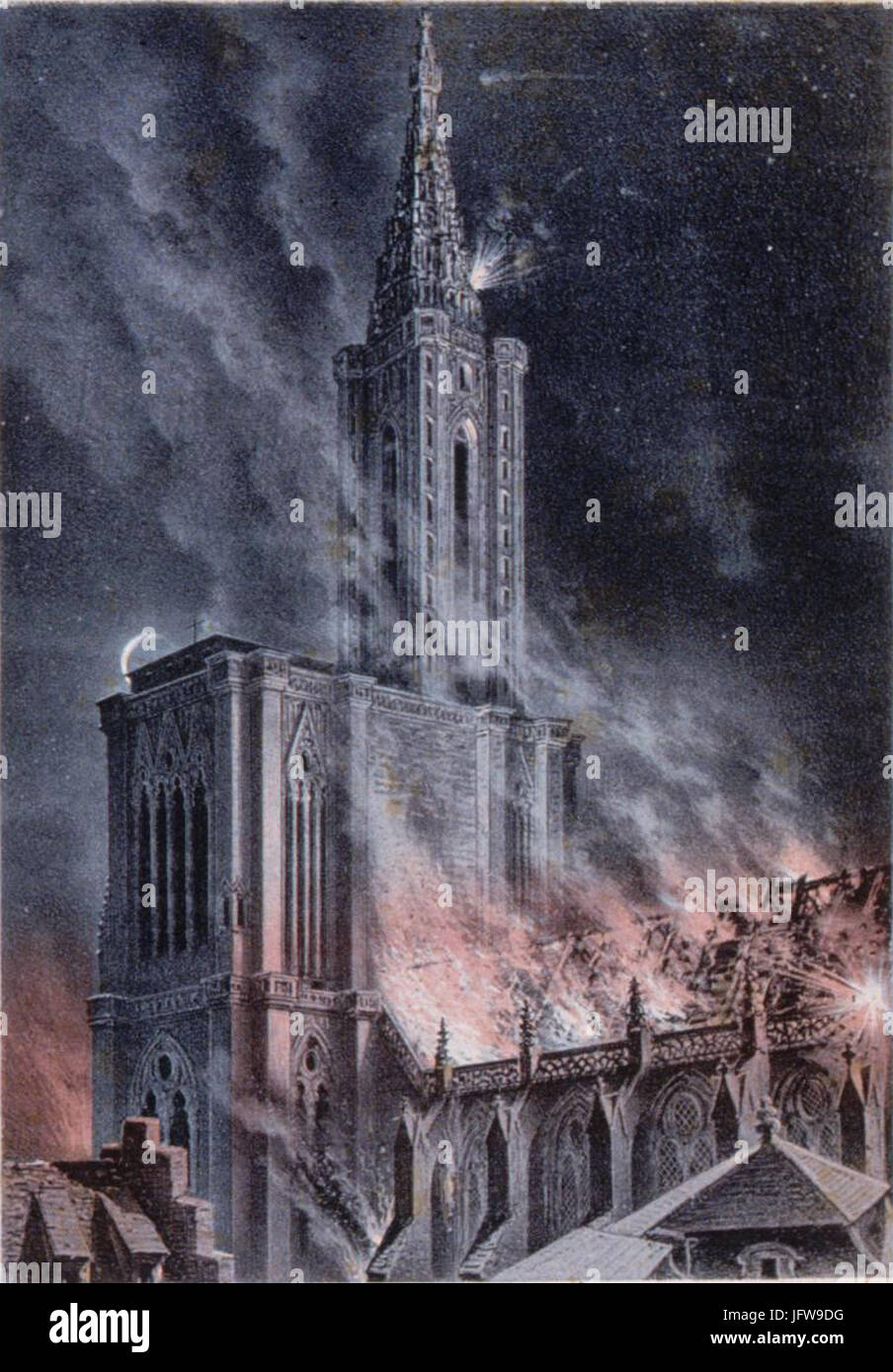 Bombardement de la cathédrale de Strasbourg la nuit du 24 aoơ31870 BBt Foto Stock