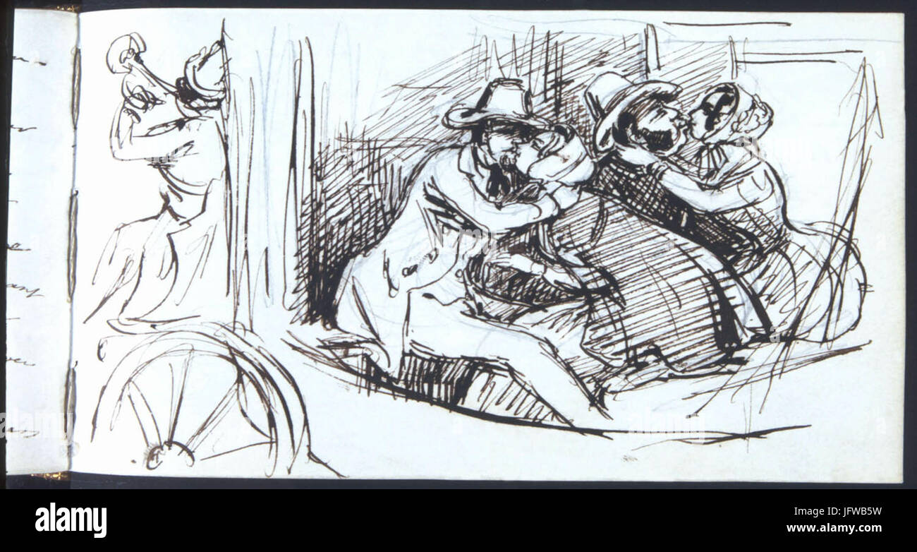 Bröllopsresan. Två kyssande par i en vagn. Fritz von Dardel - Nordiska Museet - NMA.0037557 Foto Stock