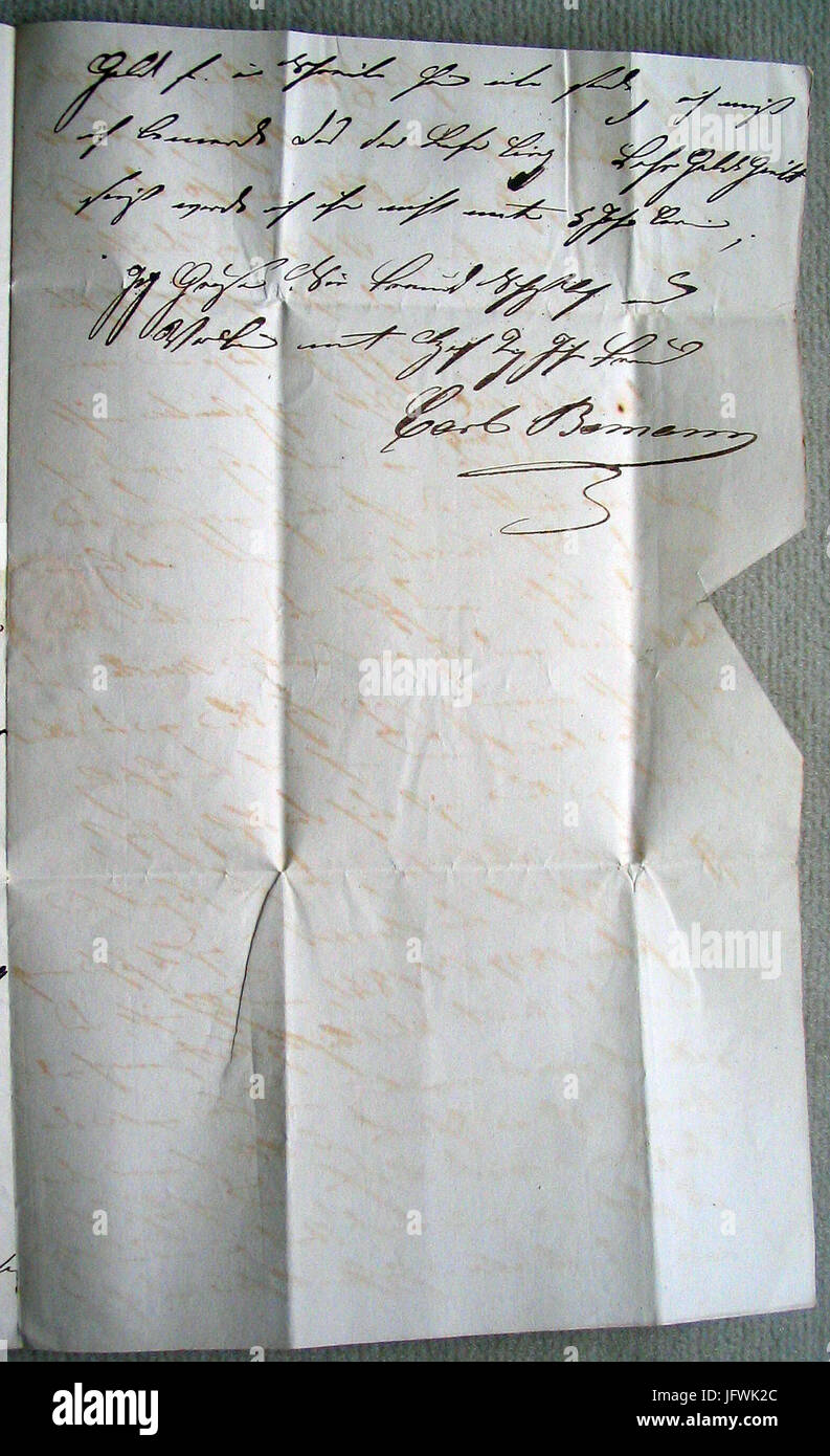 Carl Bomann CELLE, 1838, breve un F. von der Linde, KäCrschner-Meister in HANNOVER (4) Foto Stock