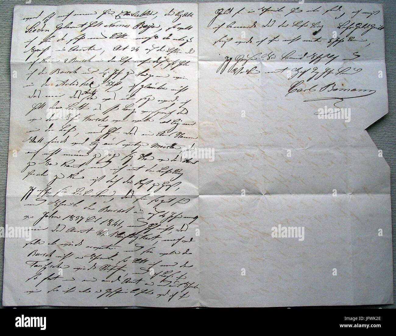 Carl Bomann CELLE, 1838, breve un F. von der Linde, Kürschner-Meister in HANNOVER (6) Foto Stock