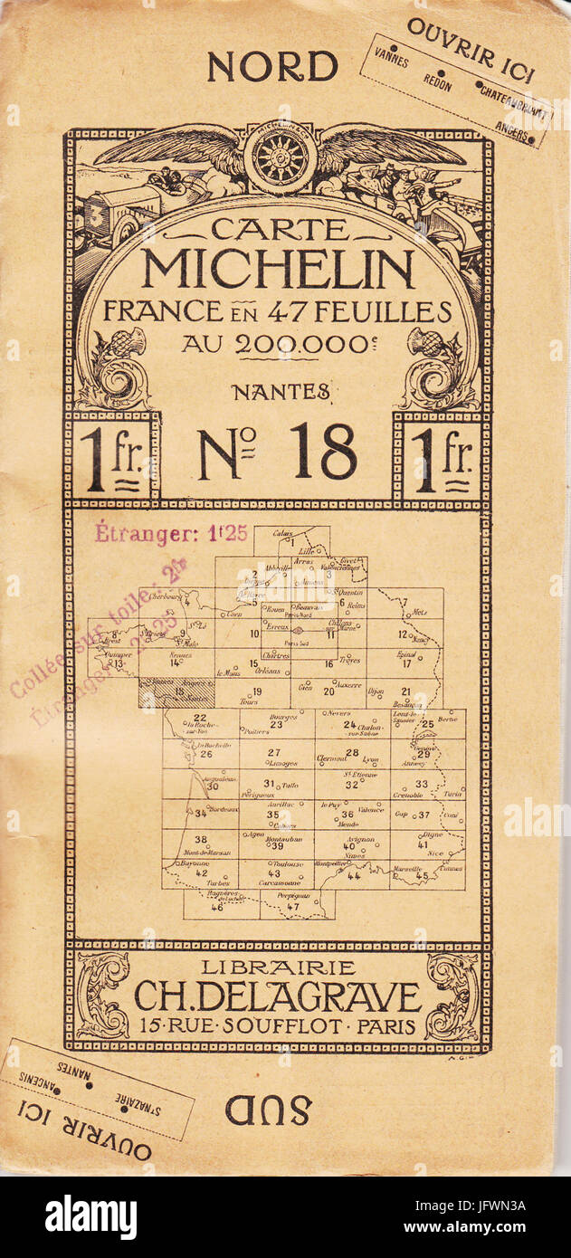 Carte Michelin n° 18 Nantes 1913-0 Foto Stock