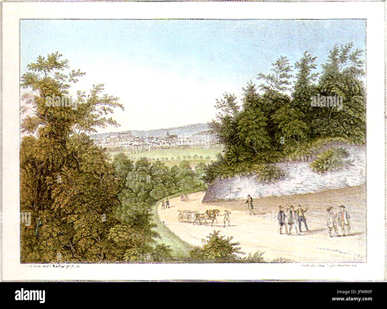 CFBaumann-Tübingen von der Reutlinger Straße Farblithographie ca1850 2825929 Foto Stock