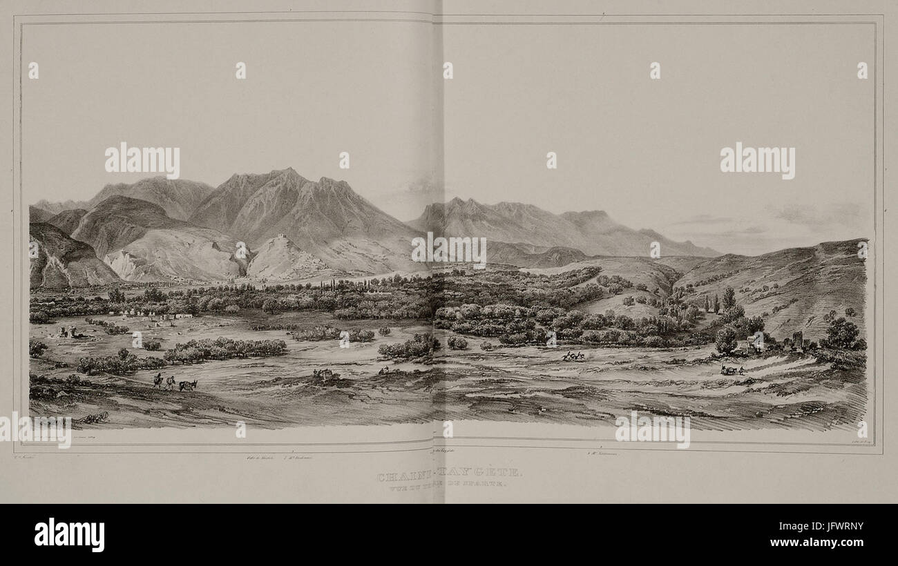 Chaine Taygète vue du terre de Sparte - Stackelberg Otto Magnus Von - 1834 Foto Stock