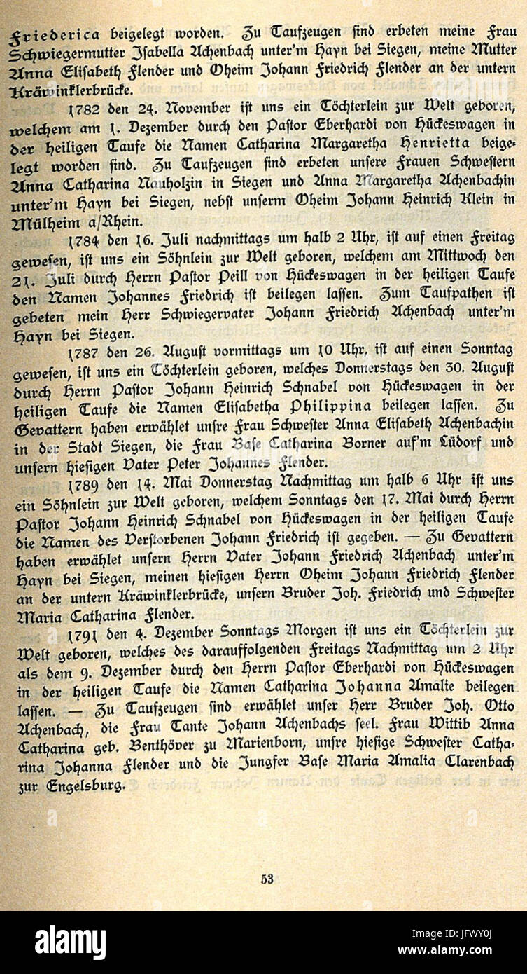 CHRONIK DER FAMILIE FLENDER, Ludwig Voss (Verlag), Düsseldorf 1900, S. 53 Foto Stock