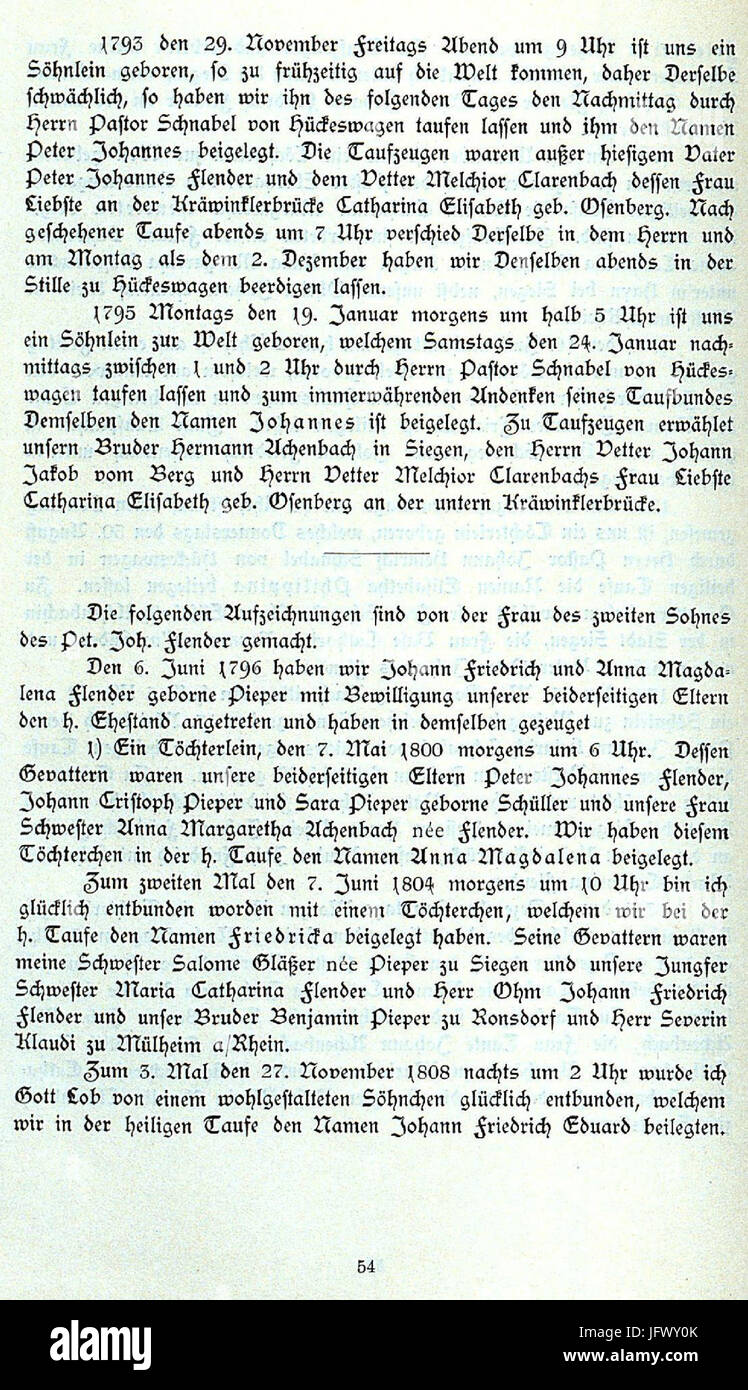 CHRONIK DER FAMILIE FLENDER, Ludwig Voss (Verlag), Düsseldorf 1900, S. 54 Foto Stock