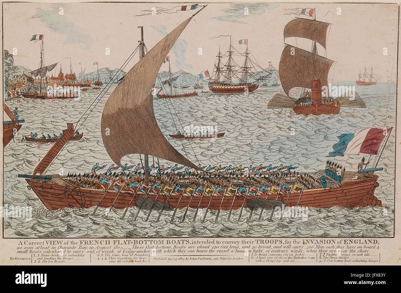 Barque à fond plat pour le projet de débarquement en Angleterre en 1803 Foto Stock