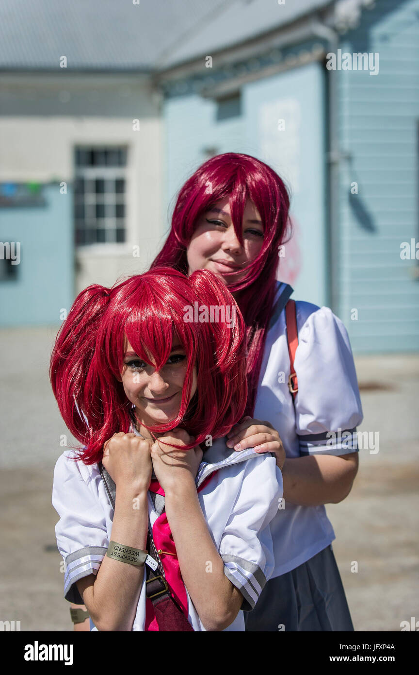 Cosplay. I fan dei fumetti, film tifosi e appassionati di cosplay si riuniranno presso il Heartlands in Cornovaglia per Geekfest 3.0. Foto Stock