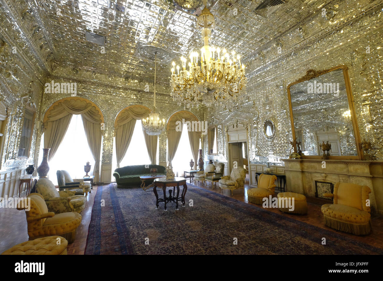 Brilliant Hall (TALAR-e BRELIAN), Palazzo Golestan, Teheran, Iran Foto Stock