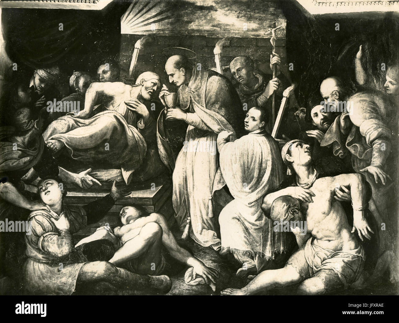 San Carlo Borromeo tra gli appestati, dipinto di Ferraù Fenzoni, Faenza, Italia Foto Stock