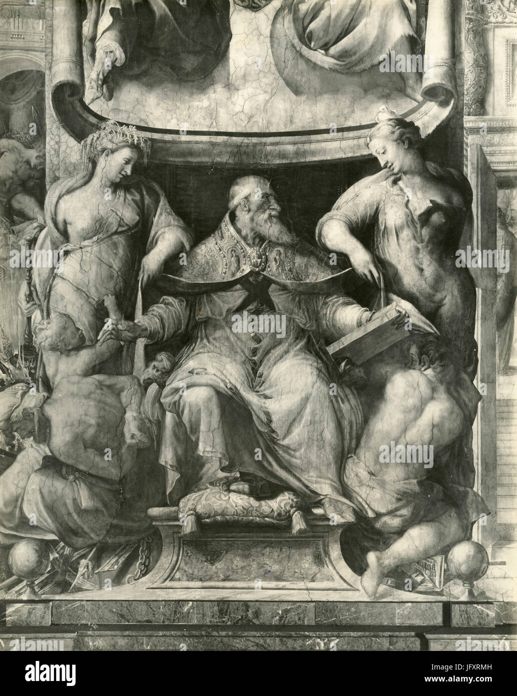 Papa Paolo III e due dee, opera di Francesco Salviati, Palazzo Farnese, Roma, Italia Foto Stock